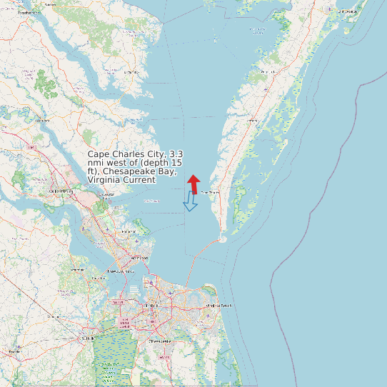 Map of Cape Charles City, 3.3 nmi west of (depth 15 ft), Chesapeake Bay, Virginia Current Prediction Station