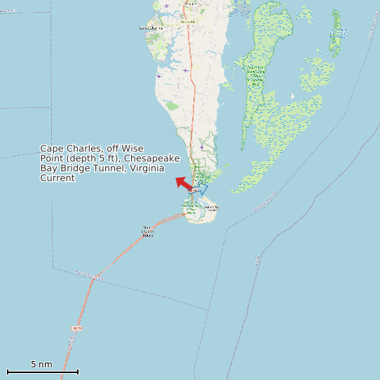 Map of Cape Charles, off Wise Point (depth 5 ft), Chesapeake Bay Bridge Tunnel, Virginia Current Prediction Station