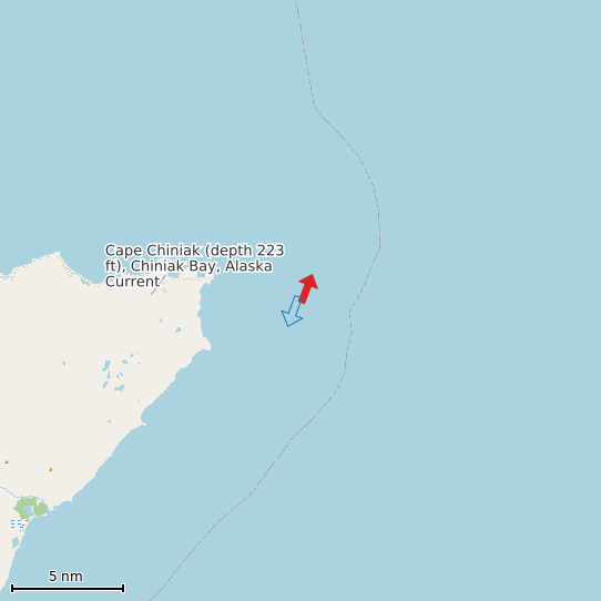 Map of Cape Chiniak (depth 223 ft), Chiniak Bay, Alaska Current Prediction Station