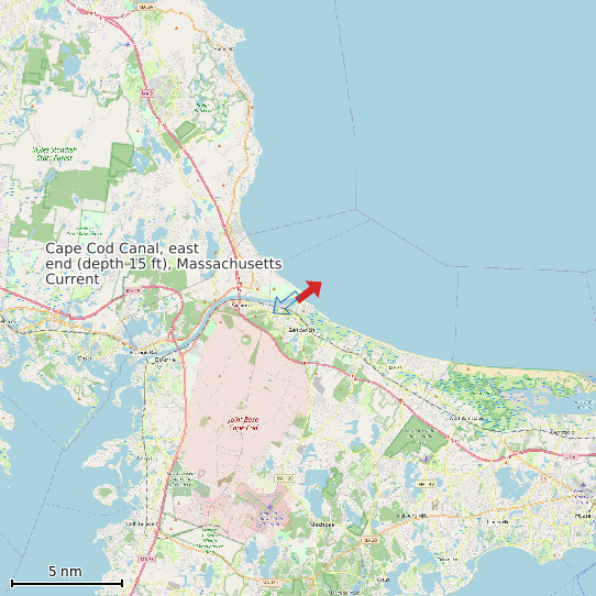 Map of Cape Cod Canal, east end (depth 15 ft), Massachusetts Current Prediction Station