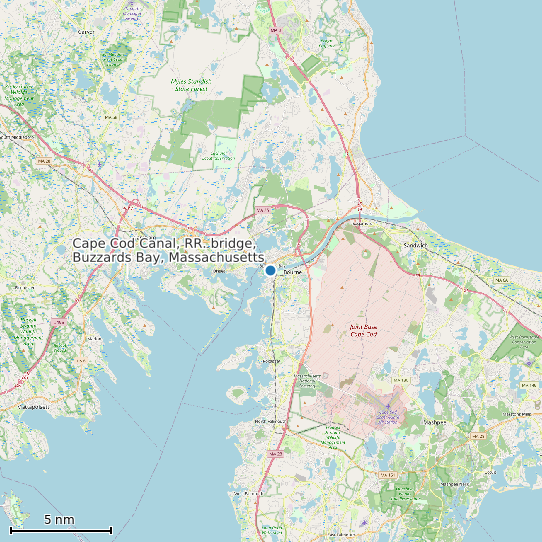 Map of Cape Cod Canal, RR. bridge, Buzzards Bay, Massachusetts Tide Prediction Station