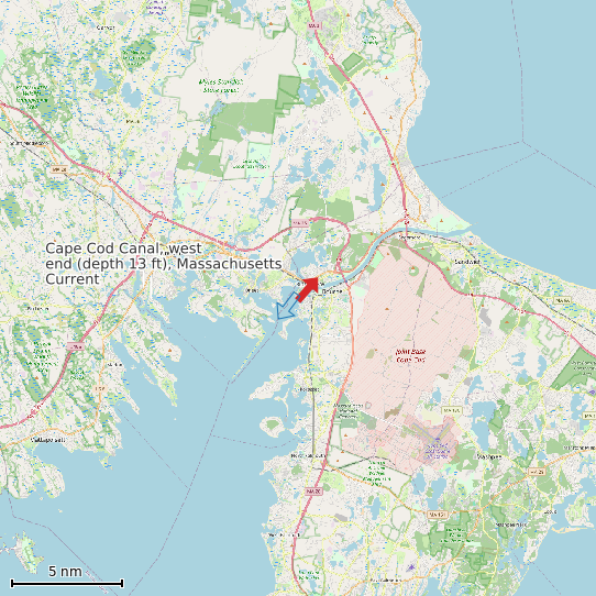 Map of Cape Cod Canal, west end (depth 13 ft), Massachusetts Current Prediction Station
