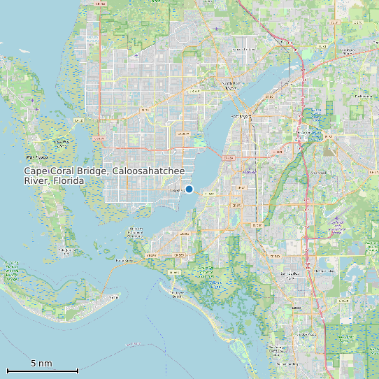 Map of Cape Coral Bridge, Caloosahatchee River, Florida Tide Prediction Station