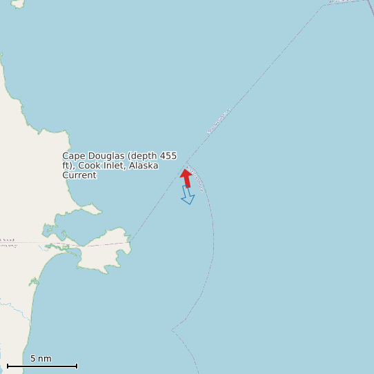 Map of Cape Douglas (depth 455 ft), Cook Inlet, Alaska Current Prediction Station