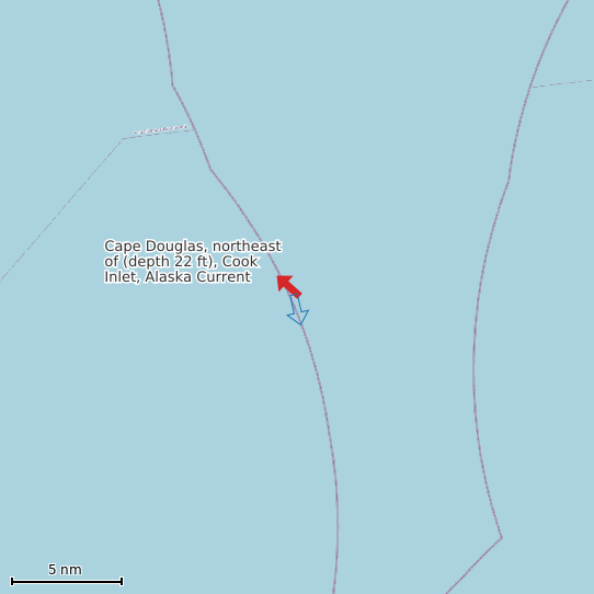Map of Cape Douglas, northeast of (depth 22 ft), Cook Inlet, Alaska Current Prediction Station