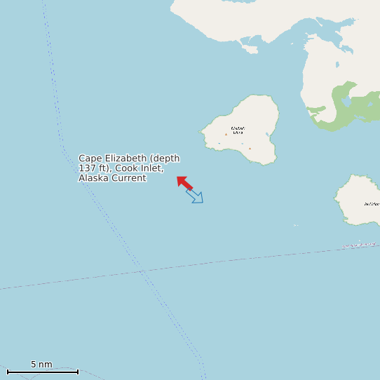 Map of Cape Elizabeth (depth 137 ft), Cook Inlet, Alaska Current Prediction Station