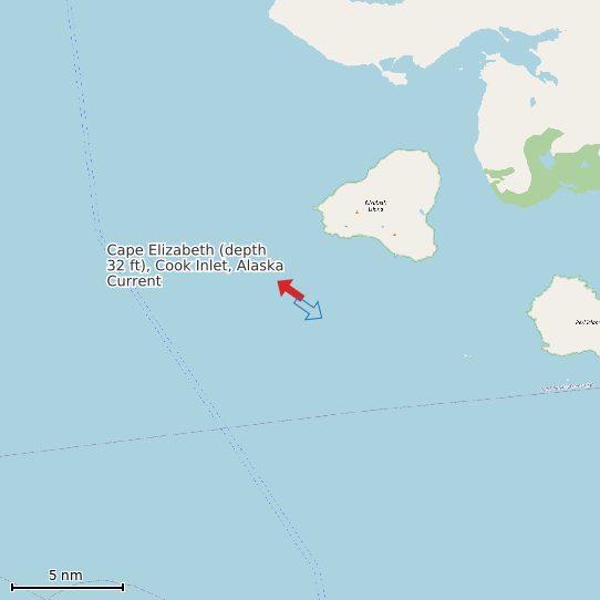 Map of Cape Elizabeth (depth 32 ft), Cook Inlet, Alaska Current Prediction Station