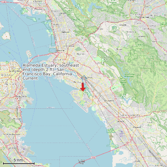 Map of Alameda Estuary, southeast end (depth 2 ft), San Francisco Bay, California Current Prediction Station