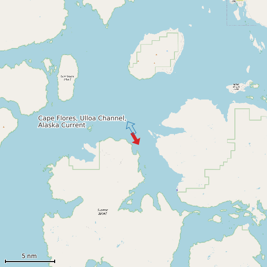 Map of Cape Flores, Ulloa Channel, Alaska Current Prediction Station