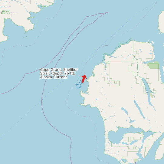 Map of Cape Grant, Shelikof Strait (depth 26 ft), Alaska Current Prediction Station