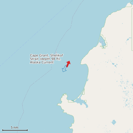 Map of Cape Grant, Shelikof Strait (depth 98 ft), Alaska Current Prediction Station