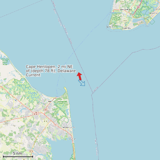 Map of Cape Henlopen, 2 mi NE of (depth 78 ft), Delaware Current Prediction Station