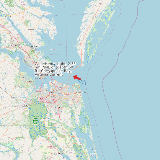 Map of Cape Henry Light, 2.35 nmi NNE of (depth 60 ft), Chesapeake Bay, Virginia Current Prediction Station