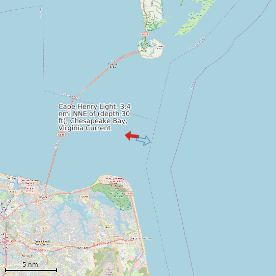 Map of Cape Henry Light, 3.4 nmi NNE of (depth 30 ft), Chesapeake Bay, Virginia Current Prediction Station