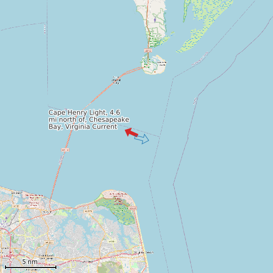 Map of Cape Henry Light, 4.6 mi north of, Chesapeake Bay, Virginia Current Prediction Station