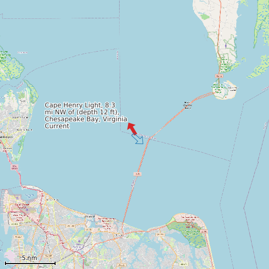 Map of Cape Henry Light, 8.3 mi NW of (depth 12 ft), Chesapeake Bay, Virginia Current Prediction Station