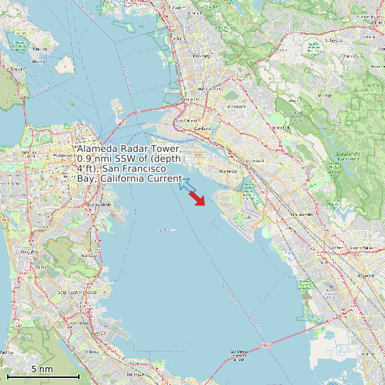 Map of Alameda Radar Tower, 0.9 nmi SSW of (depth 4 ft), San Francisco Bay, California Current Prediction Station