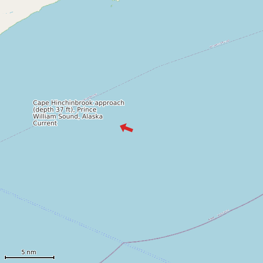 Map of Cape Hinchinbrook approach (depth 37 ft), Prince William Sound, Alaska Current Prediction Station