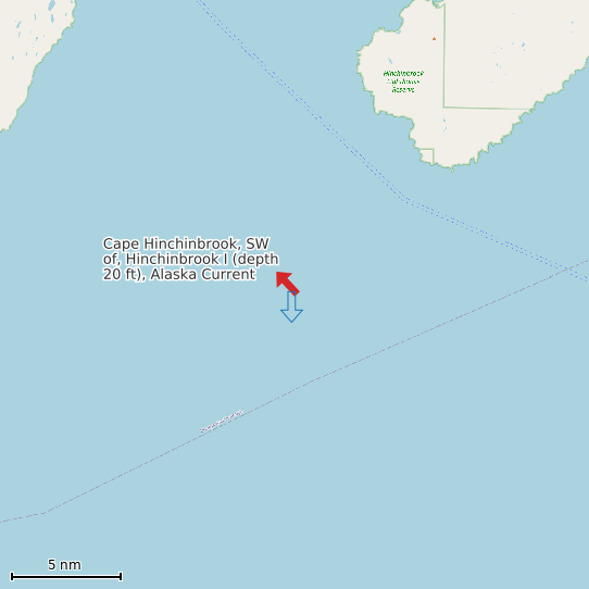 Map of Cape Hinchinbrook, SW of, Hinchinbrook I (depth 20 ft), Alaska Current Prediction Station