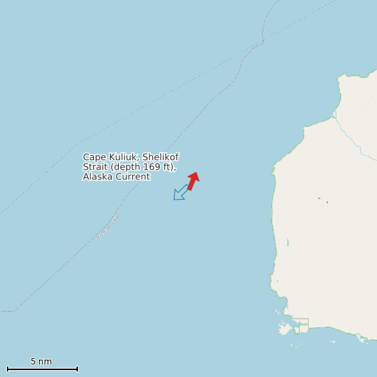 Map of Cape Kuliuk, Shelikof Strait (depth 169 ft), Alaska Current Prediction Station
