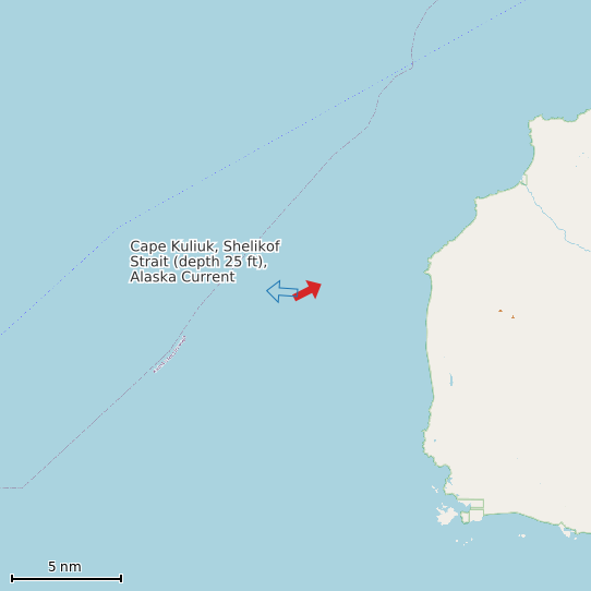 Map of Cape Kuliuk, Shelikof Strait (depth 25 ft), Alaska Current Prediction Station