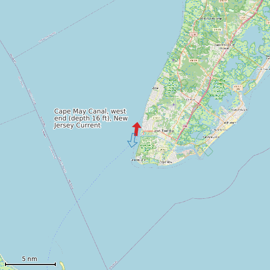 Map of Cape May Canal, west end (depth 16 ft), New Jersey Current Prediction Station
