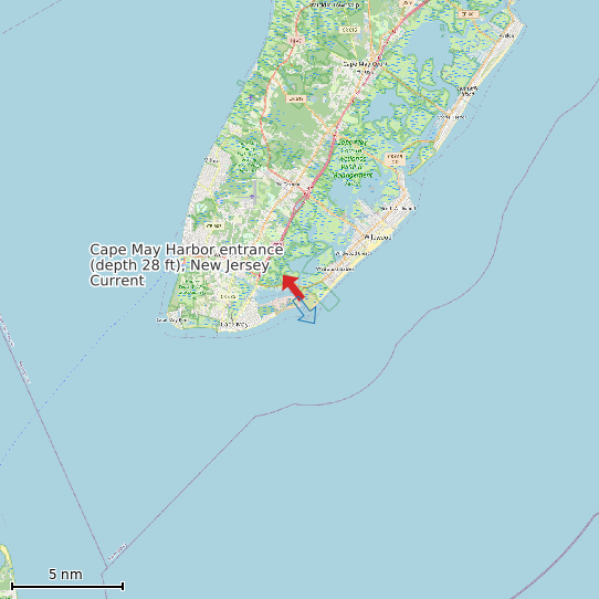 Map of Cape May Harbor entrance (depth 28 ft), New Jersey Current Prediction Station