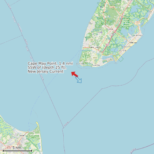 Map of Cape May Point, 1.4 nmi SSW of (depth 25 ft), New Jersey Current Prediction Station