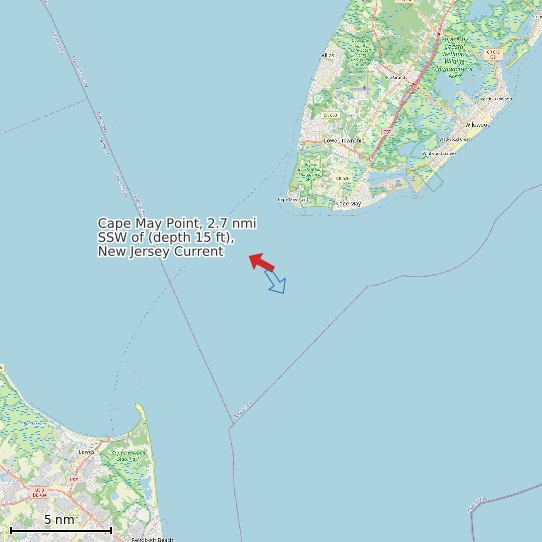 Map of Cape May Point, 2.7 nmi SSW of (depth 15 ft), New Jersey Current Prediction Station