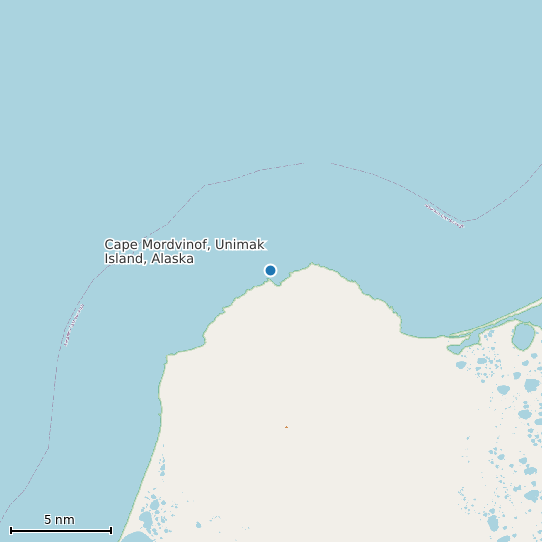 Map of Cape Mordvinof, Unimak Island, Alaska Tide Prediction Station