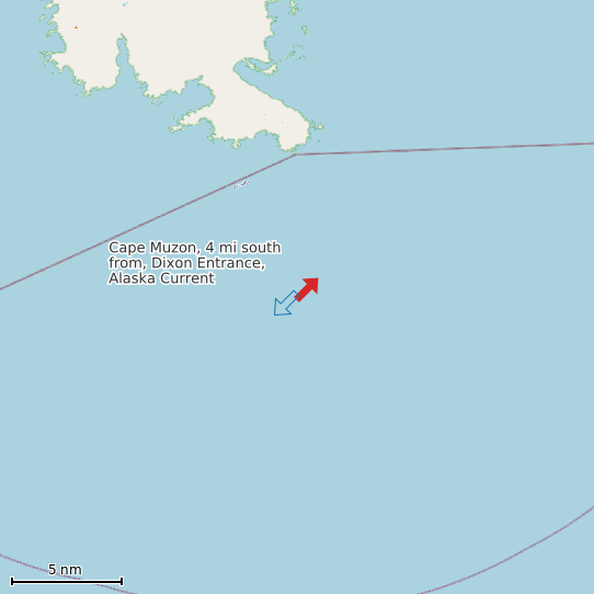 Map of Cape Muzon, 4 mi south from, Dixon Entrance, Alaska Current Prediction Station