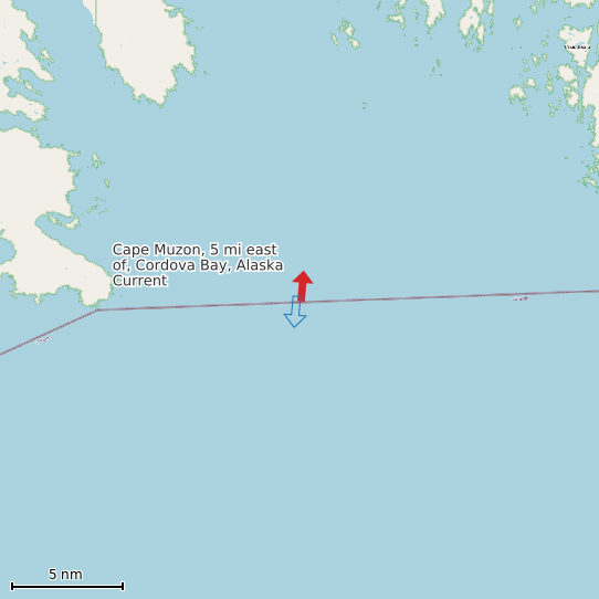 Map of Cape Muzon, 5 mi east of, Cordova Bay, Alaska Current Prediction Station