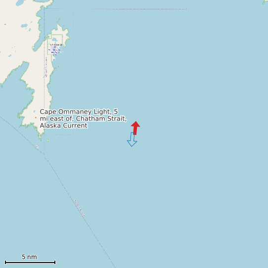 Map of Cape Ommaney Light, 5 mi east of, Chatham Strait, Alaska Current Prediction Station