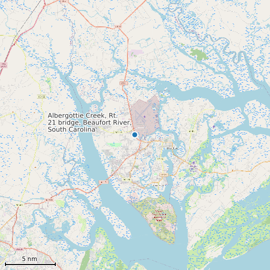 Map of Albergottie Creek, Rt. 21 bridge, Beaufort River, South Carolina Tide Prediction Station