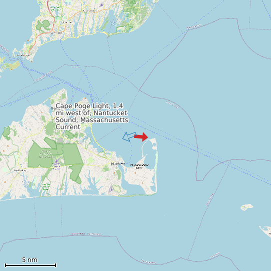 Map of Cape Poge Light, 1.4 mi west of, Nantucket Sound, Massachusetts Current Prediction Station