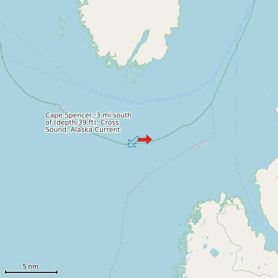 Map of Cape Spencer, 3 mi south of (depth 39 ft), Cross Sound, Alaska Current Prediction Station