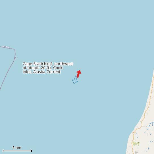 Map of Cape Starichkof, northwest of (depth 20 ft), Cook Inlet, Alaska Current Prediction Station