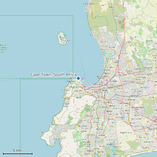Map of Cape Town, South Africa Tide Prediction Station