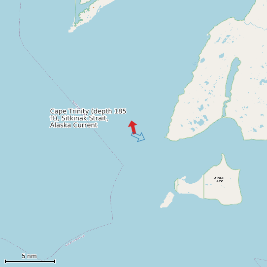Map of Cape Trinity (depth 185 ft), Sitkinak Strait, Alaska Current Prediction Station