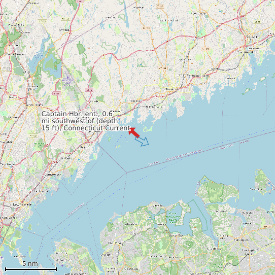 Map of Captain Hbr. ent., 0.6 mi southwest of (depth 15 ft), Connecticut Current Prediction Station