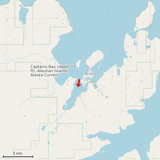 Map of Captains Bay (depth 15 ft), Aleutian Islands, Alaska Current Prediction Station