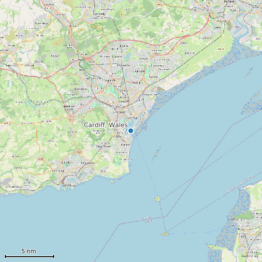 Map of Cardiff, Wales Tide Prediction Station