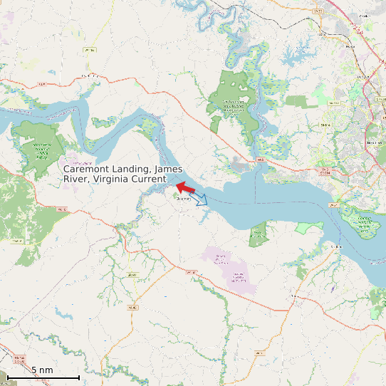 Map of Caremont Landing, James River, Virginia Current Prediction Station