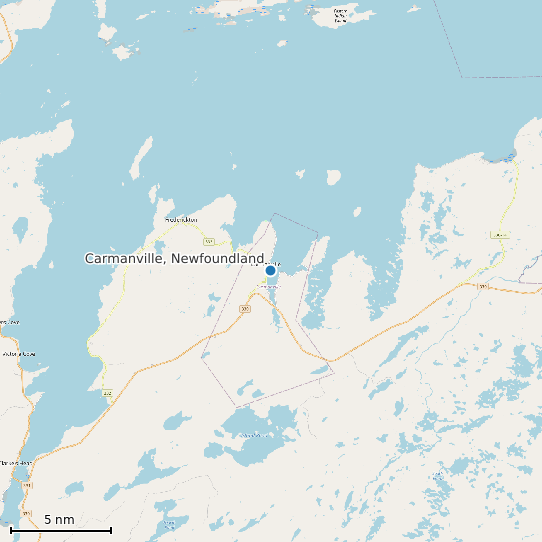 Map of Carmanville, Newfoundland Tide Prediction Station