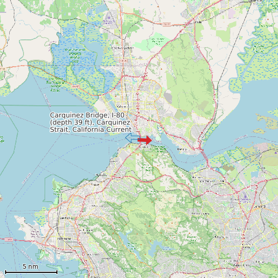 Map of Carquinez Bridge, I-80 (depth 39 ft), Carquinez Strait, California Current Prediction Station