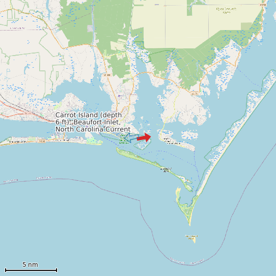 Map of Carrot Island (depth 6 ft), Beaufort Inlet, North Carolina Current Prediction Station