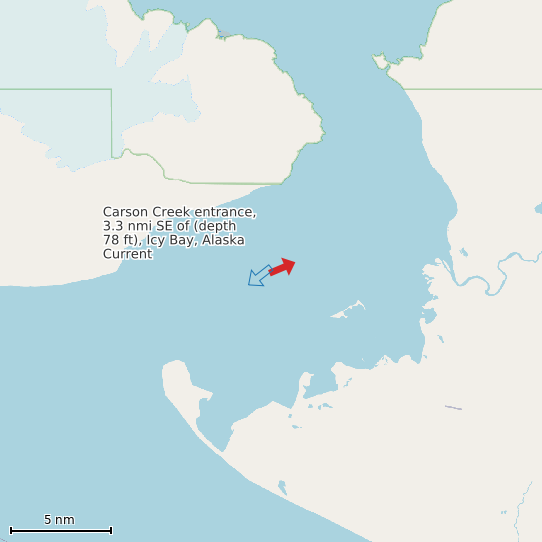 Map of Carson Creek entrance, 3.3 nmi SE of (depth 78 ft), Icy Bay, Alaska Current Prediction Station