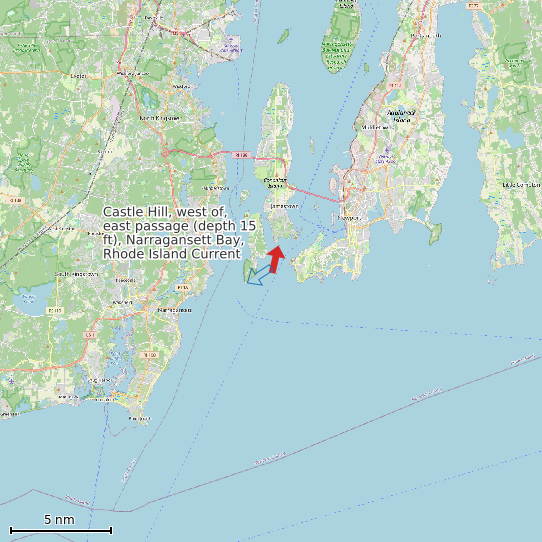 Map of Castle Hill, west of, east passage (depth 15 ft), Narragansett Bay, Rhode Island Current Prediction Station