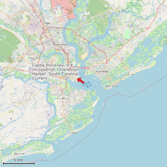 Map of Castle Pinckney, 0.4 mi south of, Charleston Harbor, South Carolina Current Prediction Station