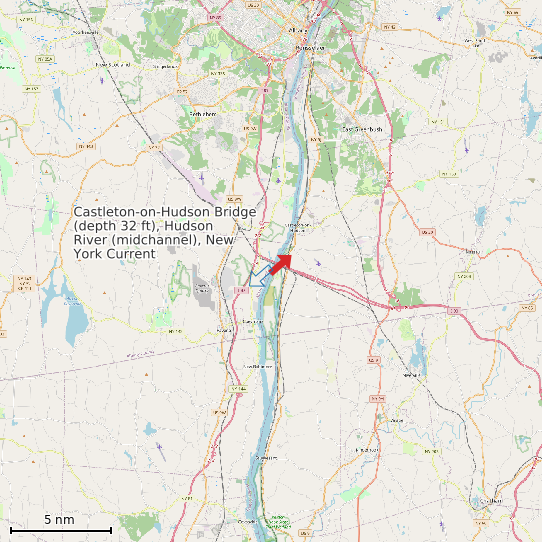 Map of Castleton-on-Hudson Bridge (depth 32 ft), Hudson River (midchannel), New York Current Prediction Station